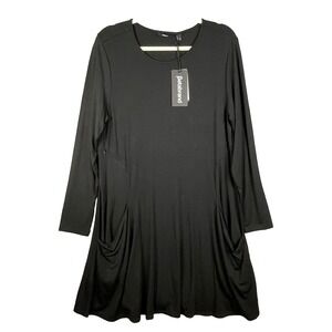 Betabrand Travel Dress Large Black Long Sleeve Silk Blend Security Pockets NEW
